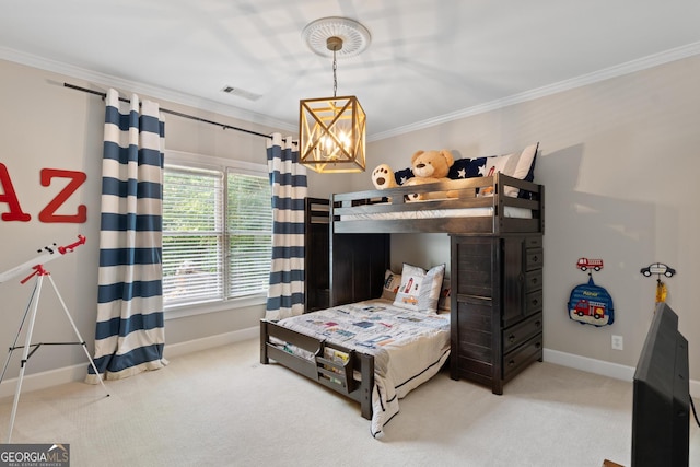 660 Milton Dr, Mcdonough, GA 30252 - bedroom with a chandelier, crown molding, and carpet