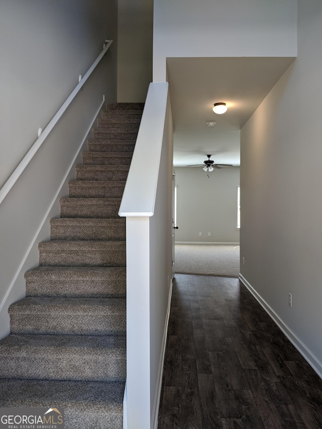 120 Magnaview Dr, Mcdonough, GA 30253 - stairs with ceiling fan and wood finished floors