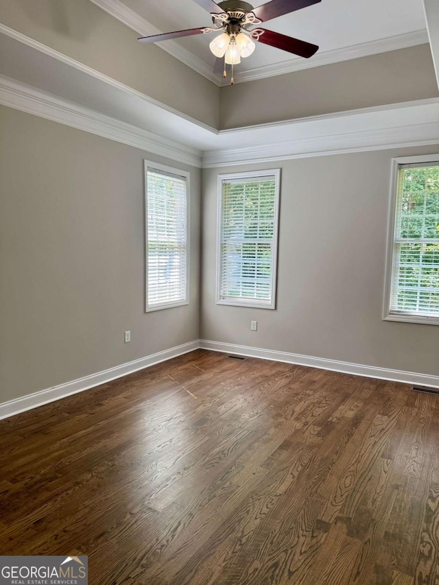 205 Huntington Shoals Dr, Athens, GA 30606 - unfurnished room featuring dark wood-style flooring, a ceiling fan, and crown molding