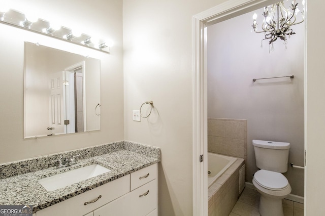 6290 Shallowford Way, Douglasville, GA 30135 - full bath with a relaxing tiled tub, vanity, tile patterned flooring, and a chandelier
