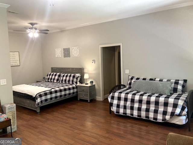 105 Ranch Mountain Ct, Dahlonega, GA 30533 - bedroom with wood finished floors, crown molding, and a ceiling fan