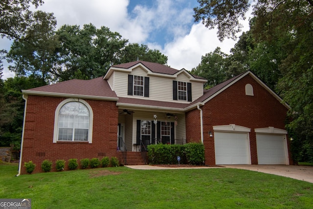 214 Hunters Chase, Byron, GA 31008 - traditional home featuring covered porch, a front lawn, driveway, brick siding, and a garage