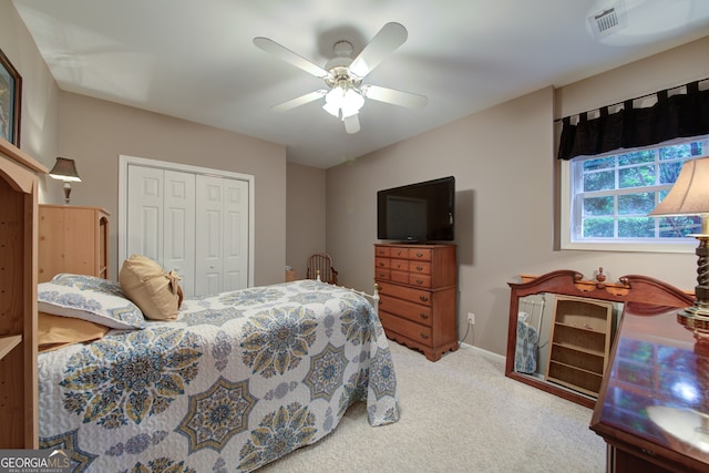 219 John Garner Rd, Dahlonega, GA 30533 - bedroom with carpet flooring, a closet, and ceiling fan
