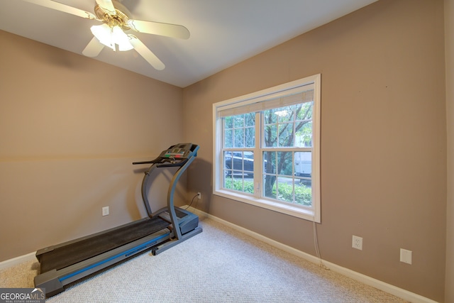 219 John Garner Rd, Dahlonega, GA 30533 - exercise room with carpet flooring and ceiling fan