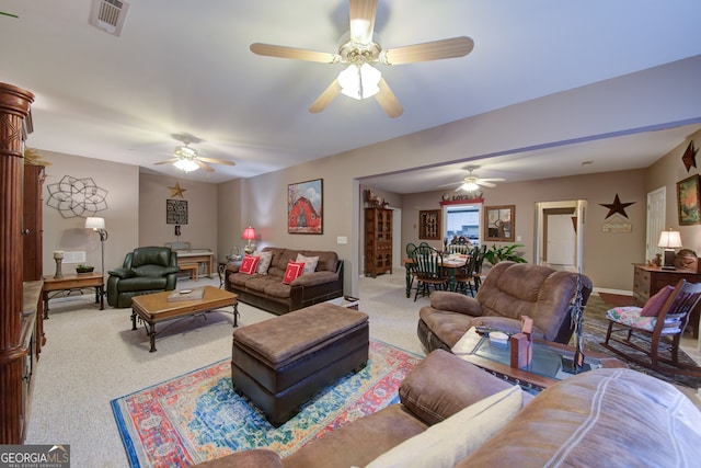 219 John Garner Rd, Dahlonega, GA 30533 - carpeted living area with ceiling fan