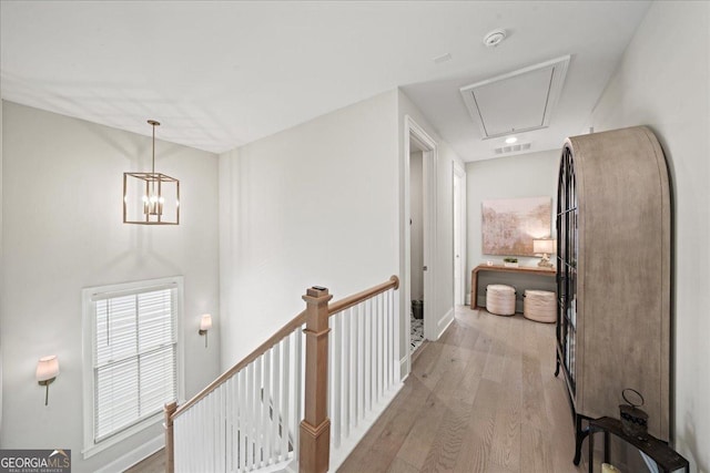 410 Anglin Walk, Alpharetta, GA 30009 - hall featuring attic access, light wood-style floors, and an upstairs landing