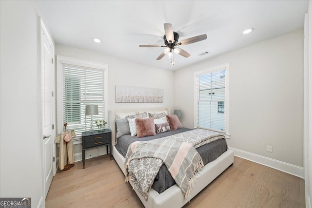 410 Anglin Walk, Alpharetta, GA 30009 - bedroom featuring light wood-type flooring, recessed lighting, and ceiling fan