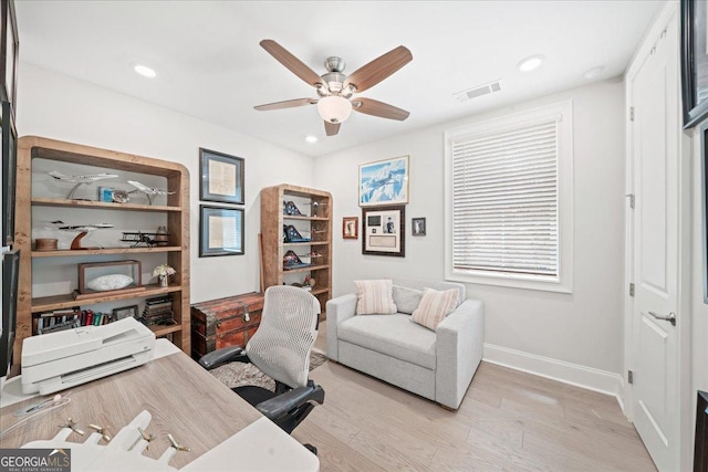 410 Anglin Walk, Alpharetta, GA 30009 - office area with a ceiling fan, light wood finished floors, and recessed lighting