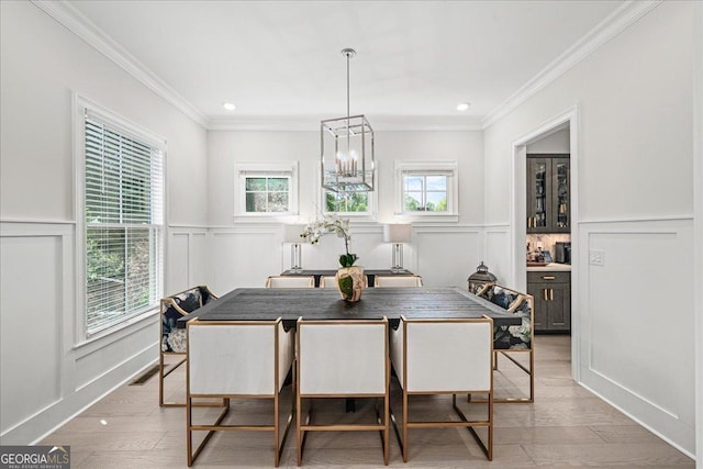 410 Anglin Walk, Alpharetta, GA 30009 - dining area featuring a decorative wall, ornamental molding, a wainscoted wall, recessed lighting, and a chandelier