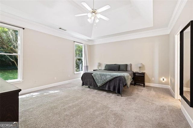3072 Oaktree, Duluth, GA 30096 - carpeted bedroom with a raised ceiling, crown molding, and ceiling fan