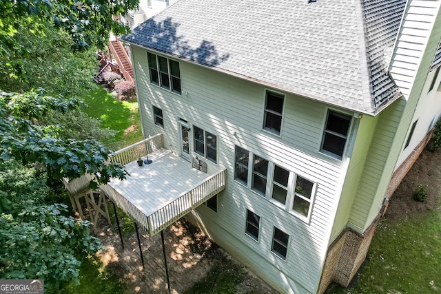1614 Summersweet Ln, Dacula, GA 30019 - rear view of property featuring roof with shingles, a wooden deck, and stairway