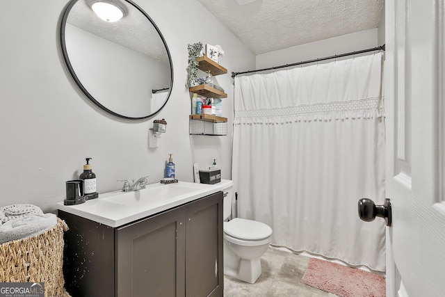 3453 Hogansville Rd, Lagrange, GA 30241 - bathroom with a textured ceiling, vanity, and a shower with shower curtain