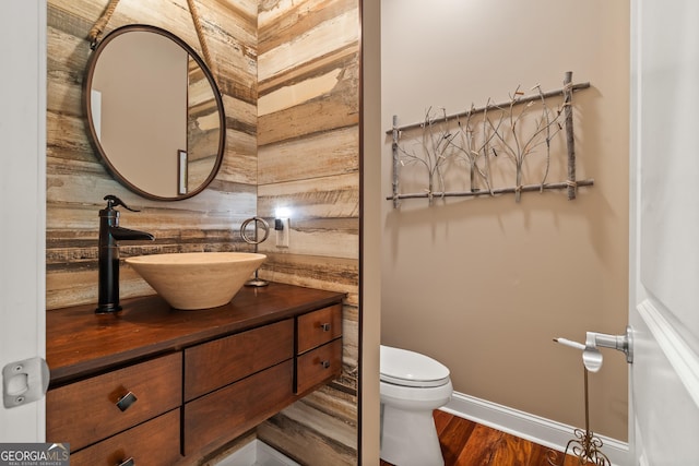112 Springhill Ln, Clarkesville, GA 30523 - half bath with vanity, wooden walls, and wood finished floors