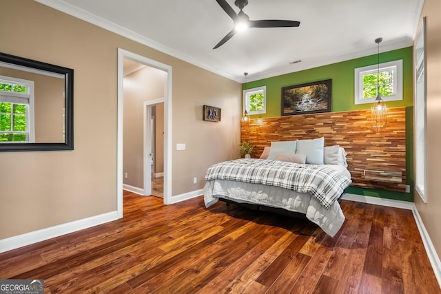 112 Springhill Ln, Clarkesville, GA 30523 - bedroom featuring hardwood / wood-style floors, ornamental molding, and ceiling fan