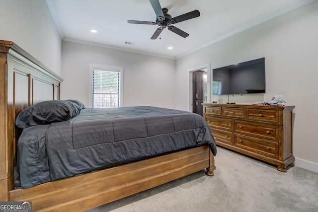2591 Reids Ferry Rd, Buckhead, GA 30625 - bedroom with crown molding, carpet, recessed lighting, and a ceiling fan