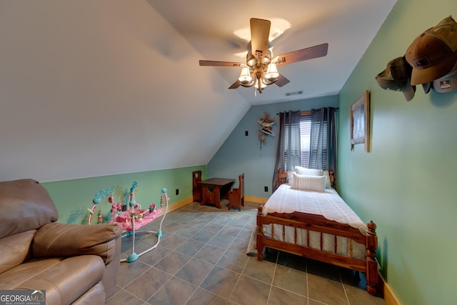 335 Jones Rd, Jefferson, GA 30549 - tiled bedroom featuring lofted ceiling and ceiling fan