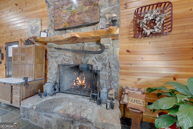 335 Jones Rd, Jefferson, GA 30549 - detailed view of wood walls and a stone fireplace