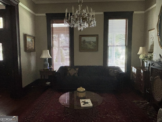 320 E 3rd Ave, Rome, GA 30161 - living area with a chandelier, ornamental molding, and wood finished floors