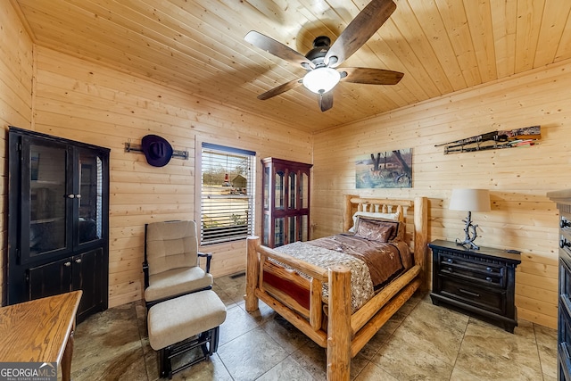 339 Jones Rd, Jefferson, GA 30549 - bedroom featuring wooden walls, wooden ceiling, and a ceiling fan
