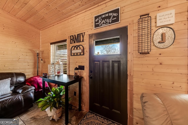 339 Jones Rd, Jefferson, GA 30549 - entryway with wooden walls, wooden ceiling, and vaulted ceiling