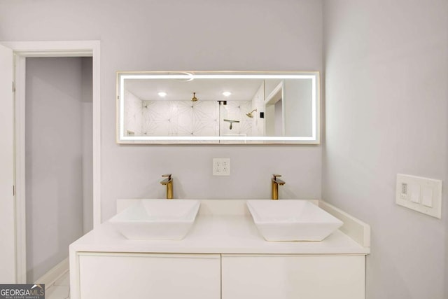 2200 Glendale Dr, Atlanta, GA 30032 - full bathroom featuring double vanity and a marble finish shower