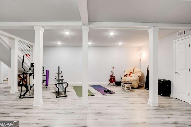 2200 Glendale Dr, Atlanta, GA 30032 - exercise room featuring wood finished floors and recessed lighting