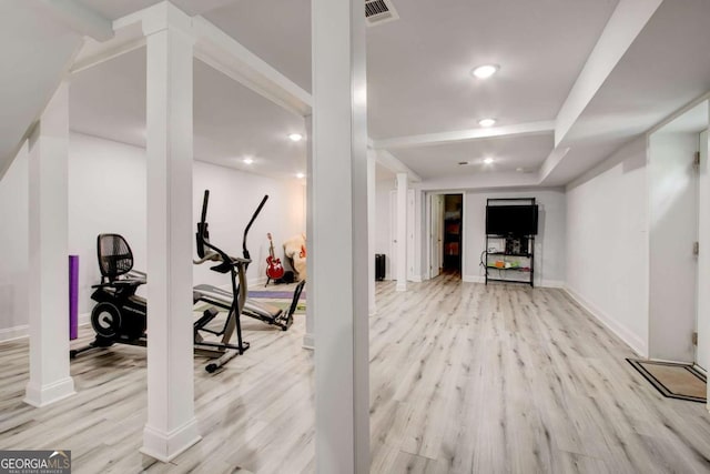 2200 Glendale Dr, Atlanta, GA 30032 - workout room with wood finished floors and recessed lighting