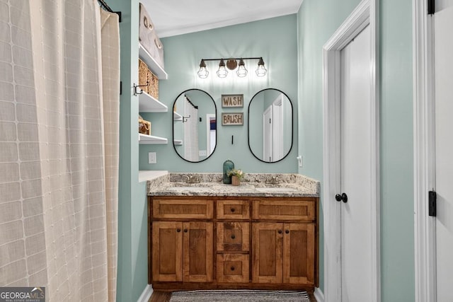 1724 Cedar Grove Church Rd, Winder, GA 30680 - full bath featuring double vanity and a shower with shower curtain
