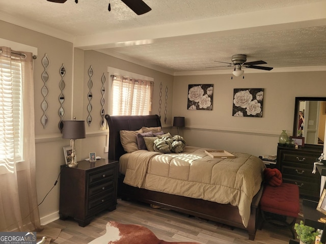 1625 Conley Rd Unit 229, Conley, GA 30288 - bedroom featuring light wood-style flooring, a textured ceiling, a ceiling fan, and crown molding
