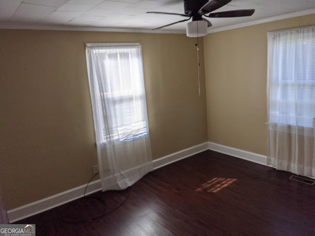 464 Cooley Rd, Lagrange, GA 30241 - empty room featuring ornamental molding, ceiling fan, and dark wood-style floors