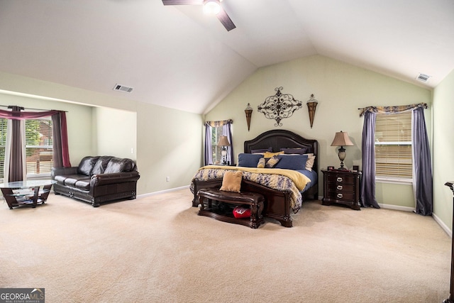 94 Torero Trl, Newnan, GA 30263 - carpeted bedroom featuring vaulted ceiling and ceiling fan