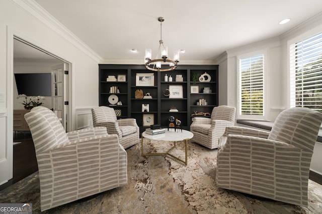 133 Bordeaux Way, Braselton, GA 30517 - living area with a chandelier and crown molding
