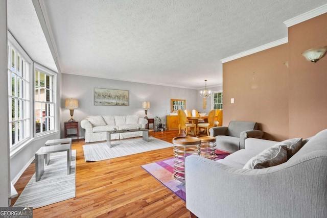 1809 Claron Ave, Conley, GA 30288 - living area featuring a textured ceiling, a chandelier, wood finished floors, and crown molding