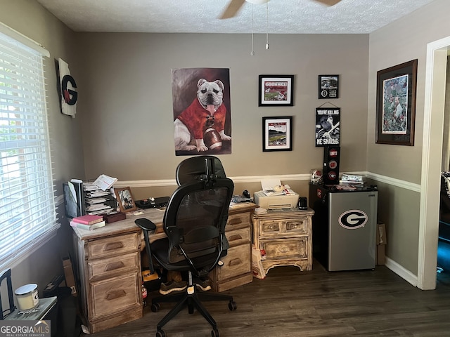 2203 Honeybee Creek Dr, Griffin, GA 30224 - office featuring a ceiling fan, dark wood-style floors, and a textured ceiling