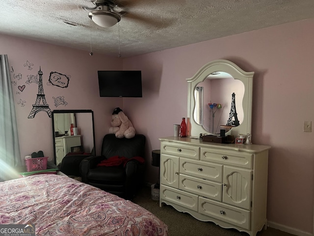 2203 Honeybee Creek Dr, Griffin, GA 30224 - bedroom with carpet, a textured ceiling, and ceiling fan