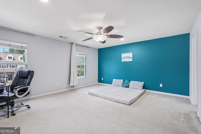 545 Windstone Trl, Alpharetta, GA 30004 - home office featuring plenty of natural light, a ceiling fan, carpet, and recessed lighting