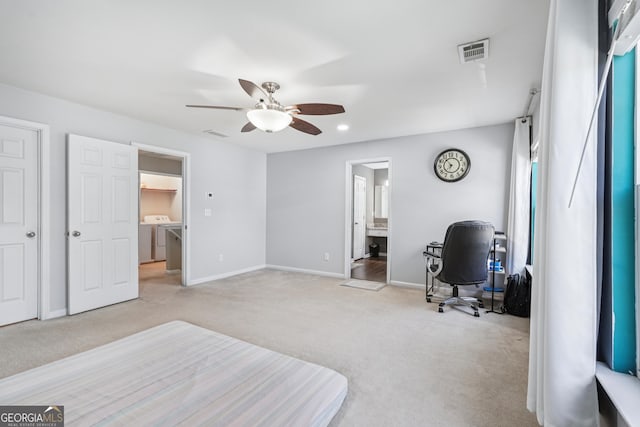 545 Windstone Trl, Alpharetta, GA 30004 - bedroom featuring carpet flooring, a ceiling fan, recessed lighting, and ensuite bath
