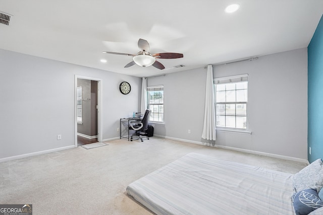 545 Windstone Trl, Alpharetta, GA 30004 - carpeted bedroom with an office area, recessed lighting, and a ceiling fan
