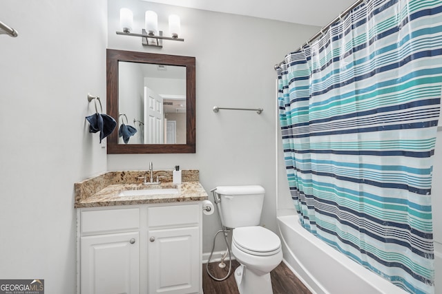 545 Windstone Trl, Alpharetta, GA 30004 - bathroom with vanity, shower / tub combo, and wood finished floors