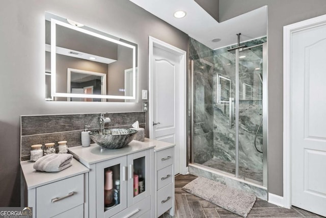 1146 Simonton Peak Way, Lawrenceville, GA 30045 - bathroom with vanity and a marble finish shower