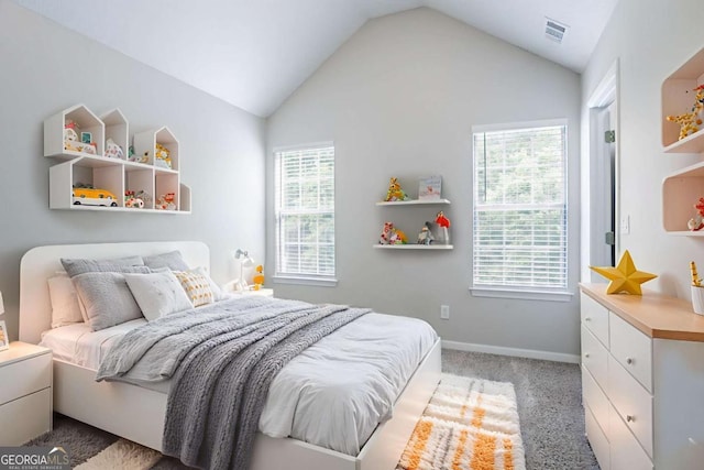 6207 Idlewood Cir, Lithonia, GA 30038 - bedroom with multiple windows, lofted ceiling, and carpet flooring