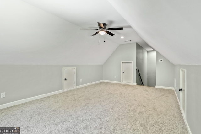 148 David Elder Rd, Griffin, GA 30223 - additional living space featuring ceiling fan, lofted ceiling, carpet flooring, and recessed lighting