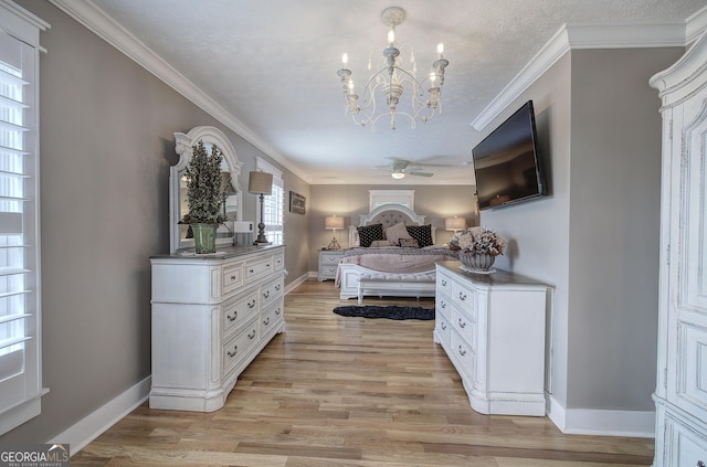198 Hillcrest Dr, Calhoun, GA 30701 - bedroom with ornamental molding, light wood-type flooring, and a chandelier