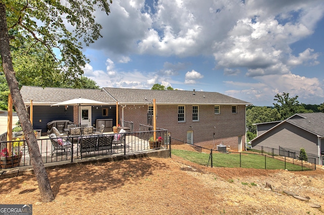 198 Hillcrest Dr, Calhoun, GA 30701 - rear view of house with a patio, an outdoor hangout area, and brick siding