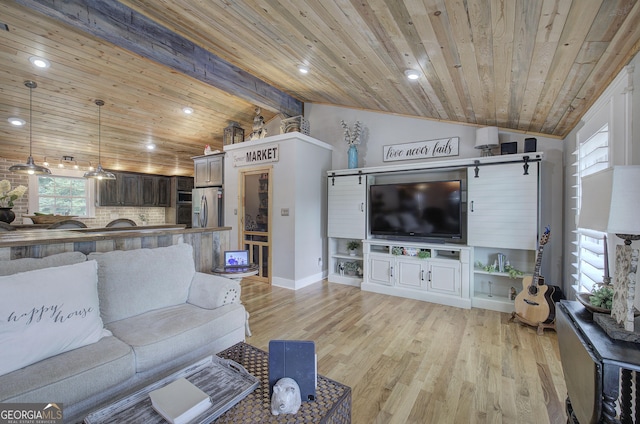 198 Hillcrest Dr, Calhoun, GA 30701 - living room featuring wood ceiling, light wood-style floors, and recessed lighting