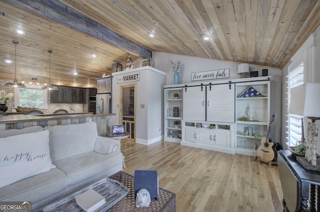 198 Hillcrest Dr, Calhoun, GA 30701 - living area featuring wooden ceiling, lofted ceiling, light wood-style flooring, and recessed lighting