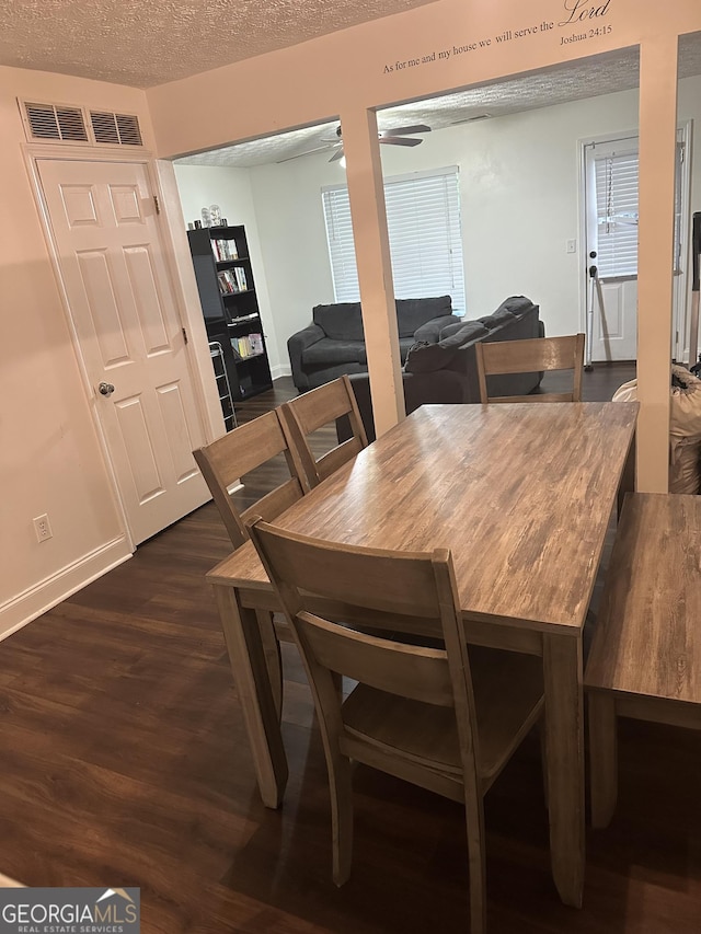 3332 Waldrop Trl, Decatur, GA 30034 - dining space featuring dark wood-type flooring, ceiling fan, and a textured ceiling