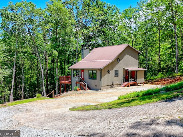 967 Saddle Gap Dr, Clayton, GA 30525 - chalet / cabin featuring crawl space, entry steps, a chimney, and a wooden deck