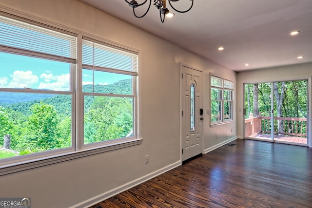 967 Saddle Gap Dr, Clayton, GA 30525 - entrance foyer featuring a chandelier, dark wood-style flooring, and recessed lighting
