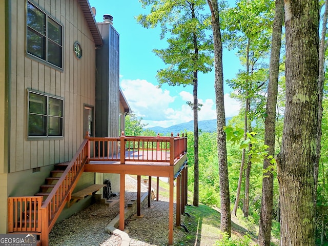 967 Saddle Gap Dr, Clayton, GA 30525 - wooden terrace featuring a mountain view and stairs